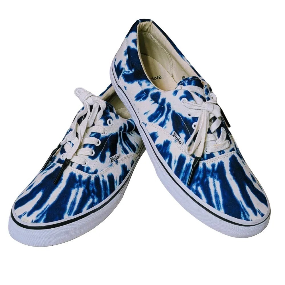 Polo Ralph Lauren Blue Tie Dye Thorton Canvas Low Top Sneakers Sz 12 NWOB